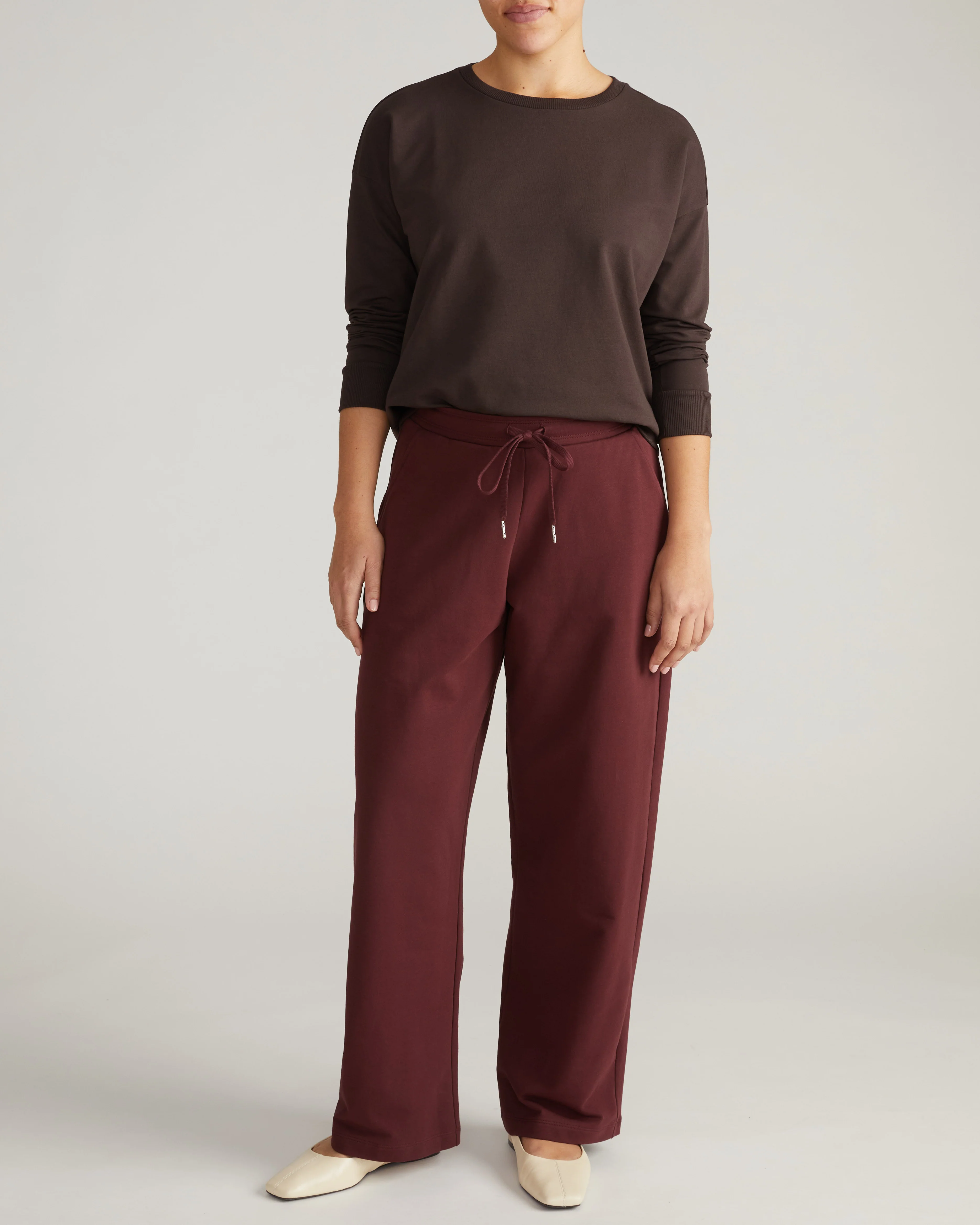 Straight Leg French Terry Sweatpants - Black Cherry - Image 4