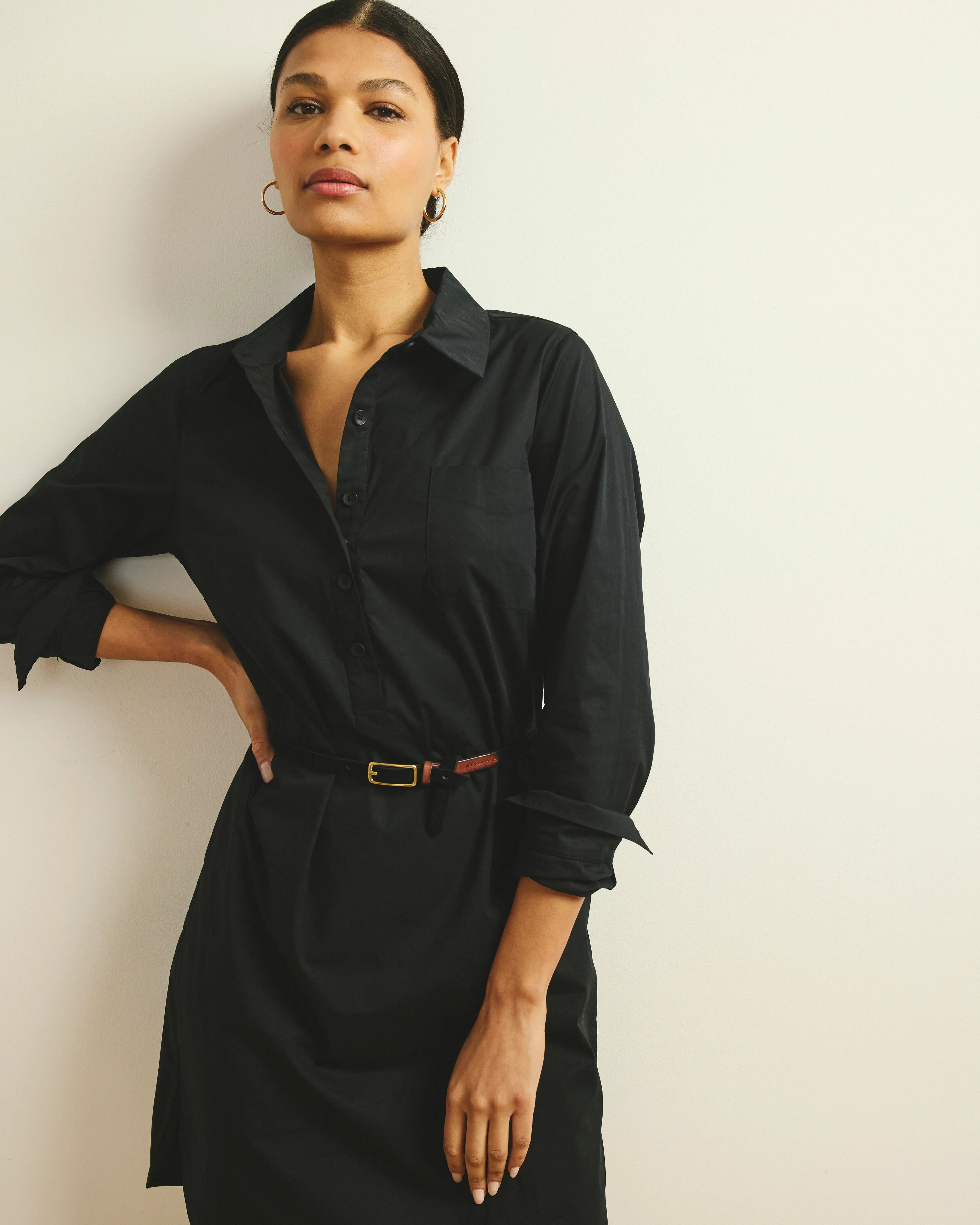 Stretch Poplin Rubicon Shirtdress - Black - Image 4