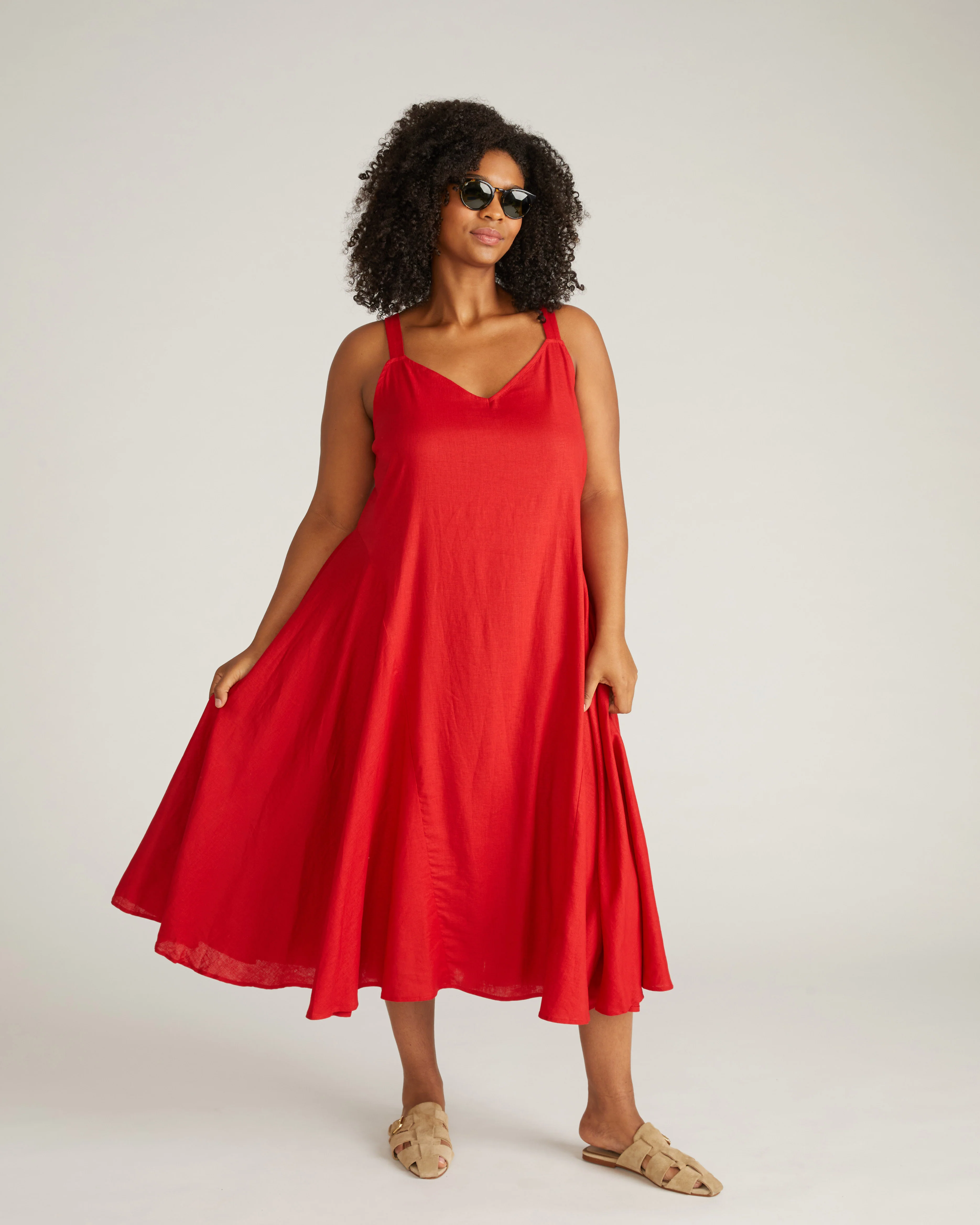 Sunshower Flowy Linen Dress - Ruby Red - Image 2