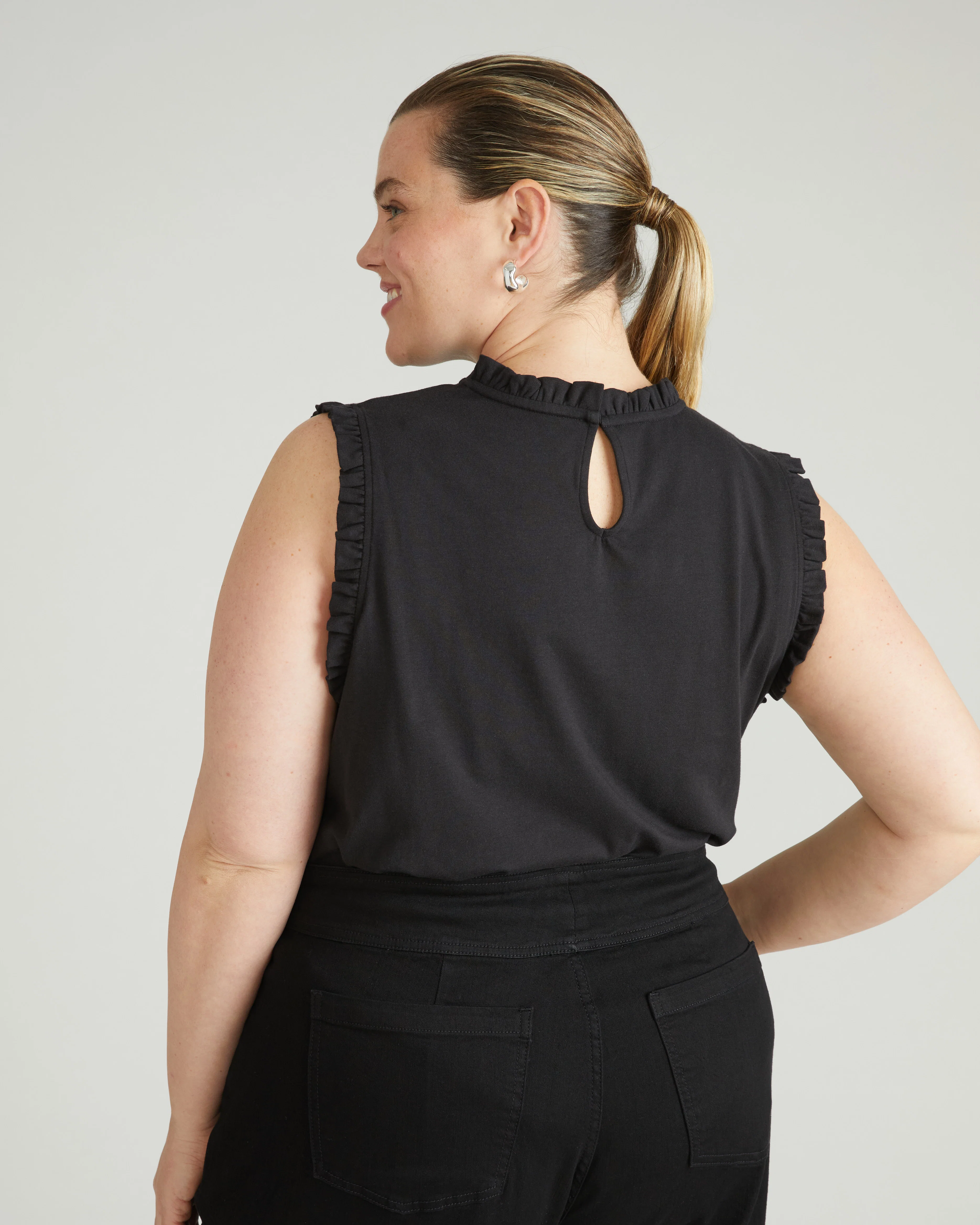 Tabitha Frill Top - Black - Image 3