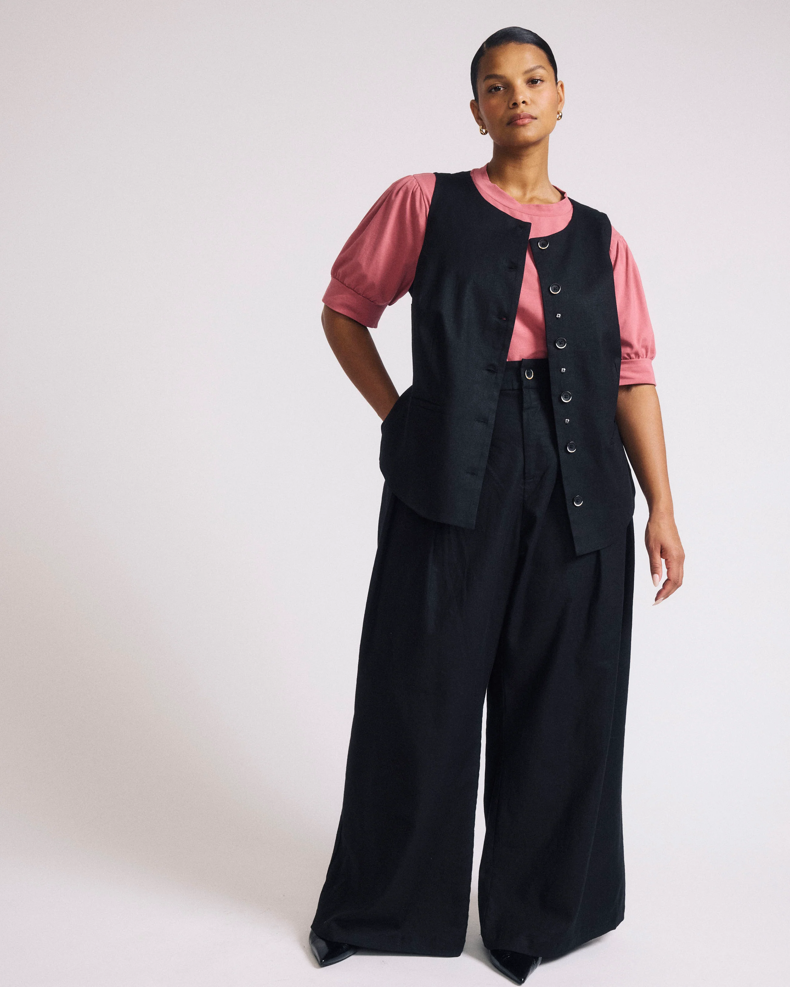 Tamsin Stretch Linen Vest - Black - Image 3