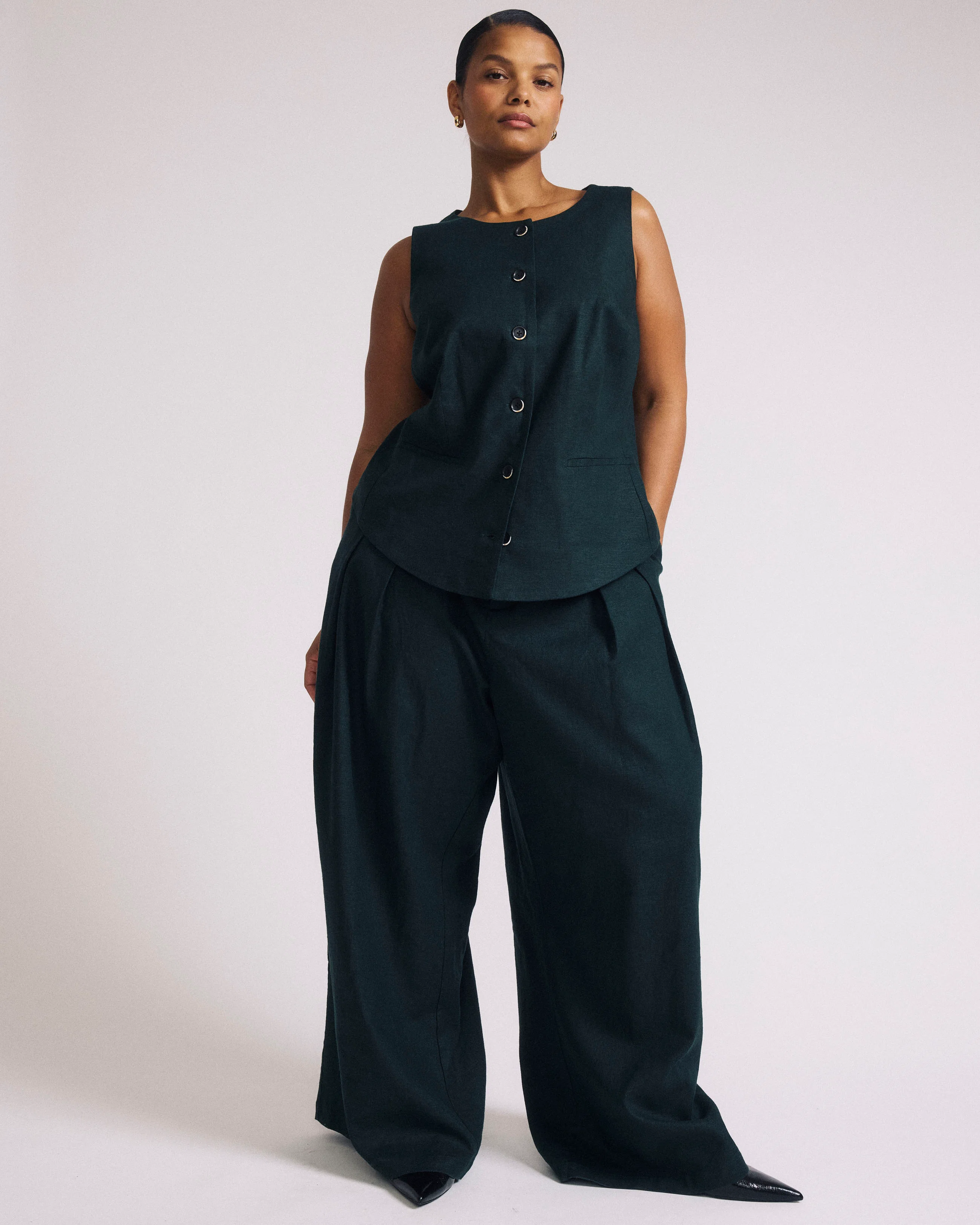 Tamsin Stretch Linen Vest - Forest Green - Image 3