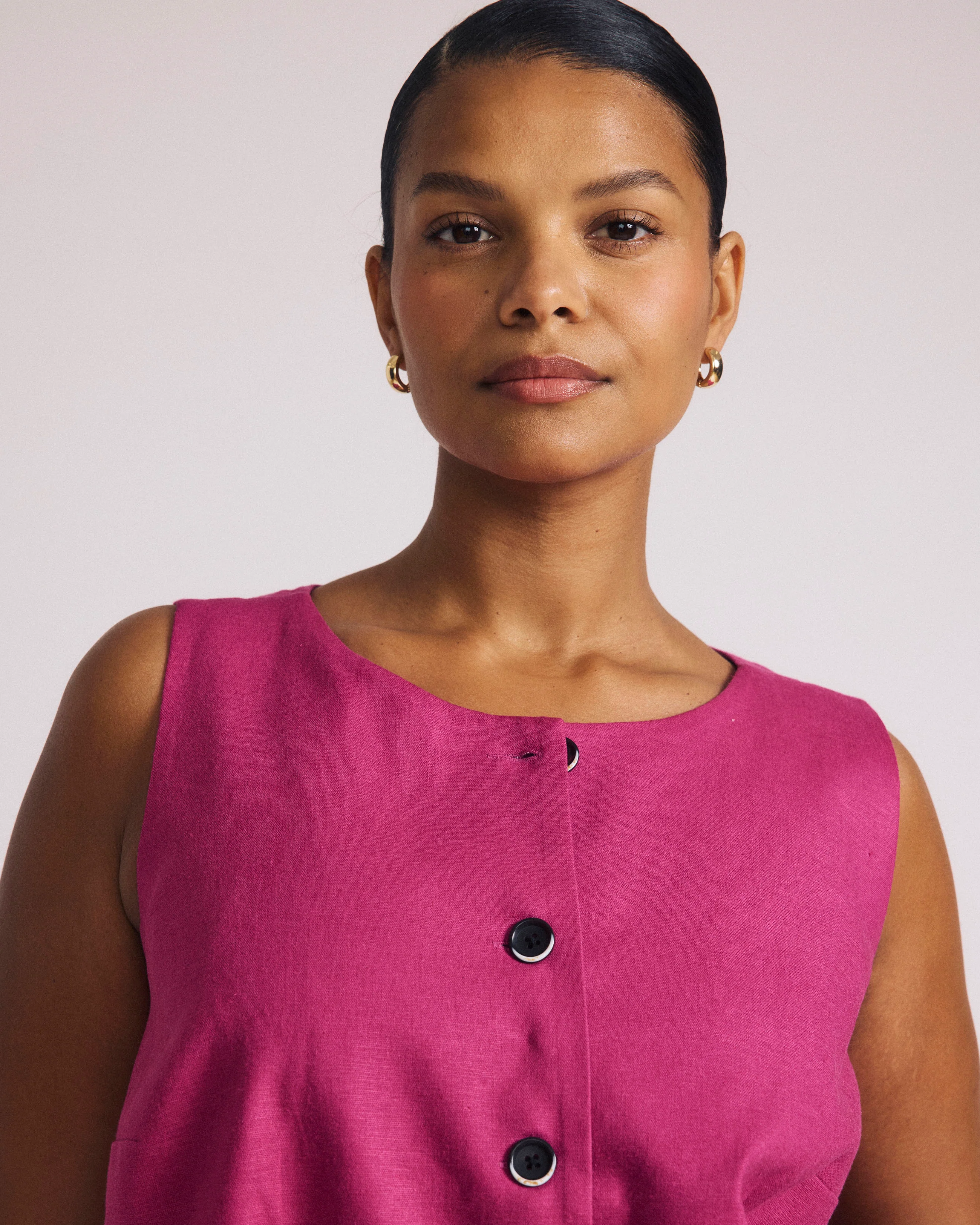 Tamsin Stretch Linen Vest - Hyper Pink - Image 2