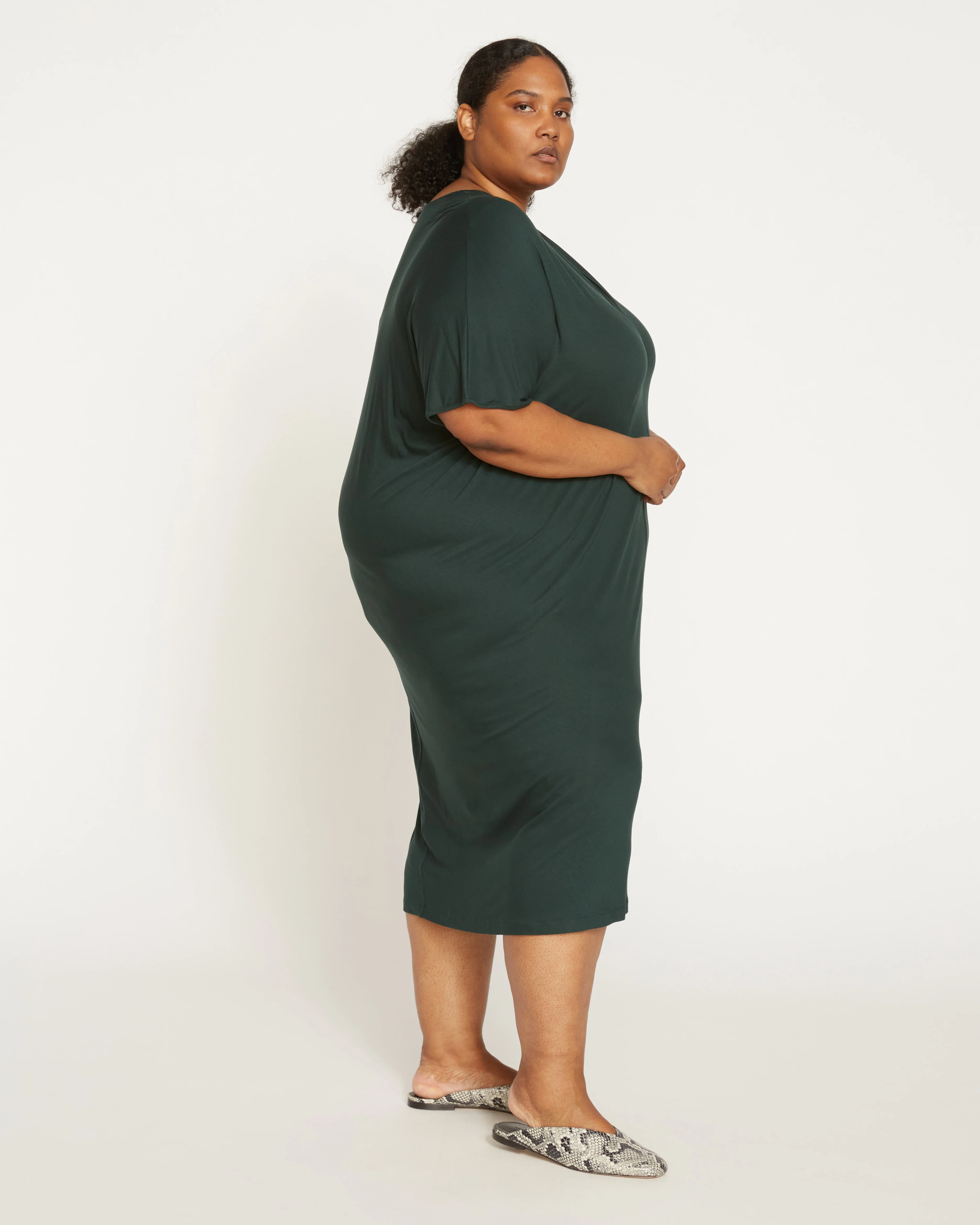 Teresa Liquid Jersey V-Neck Dress - Forest Green - Image 5