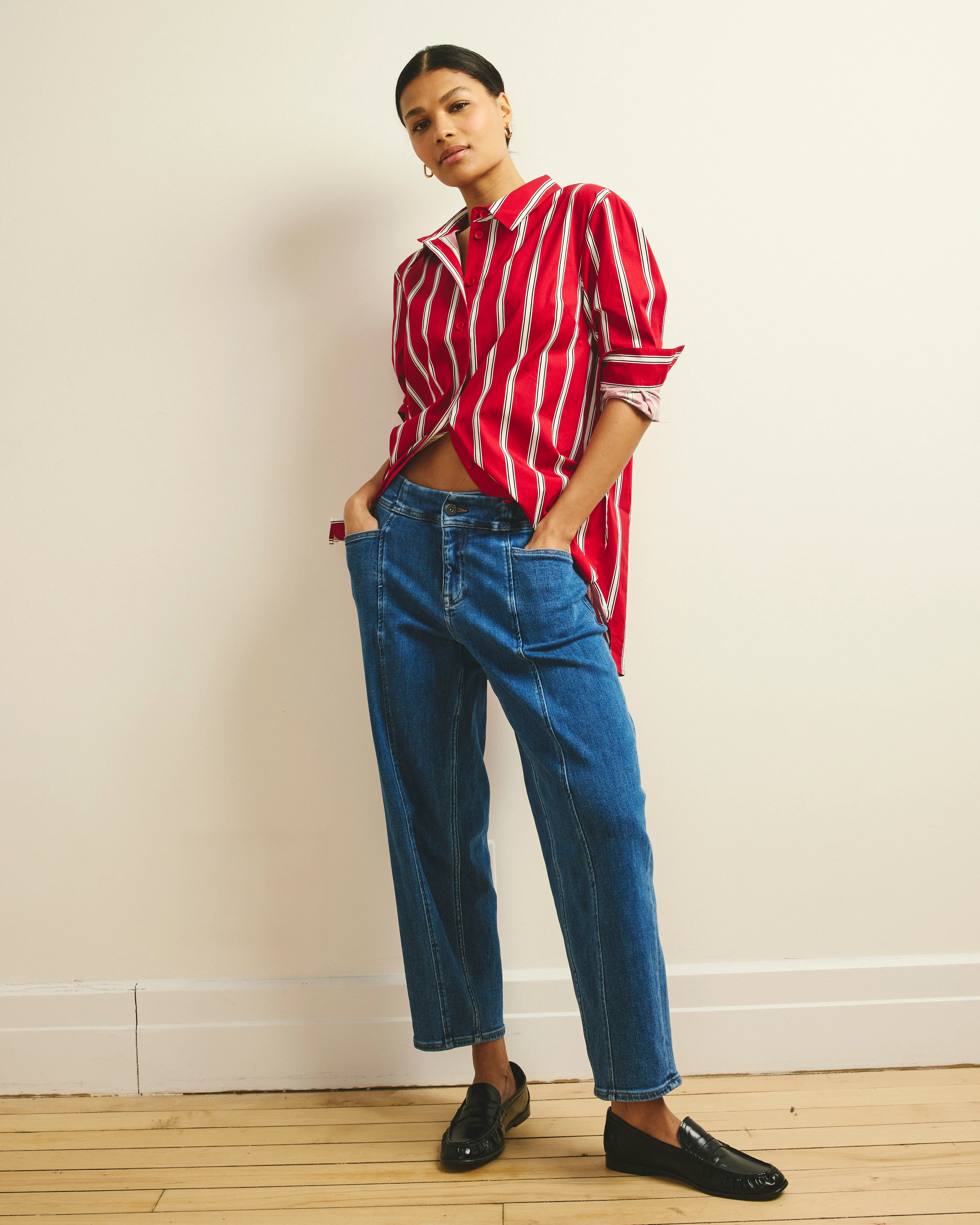 The Artist Poplin Shirt - Red/Black/White Stripe - Image 2