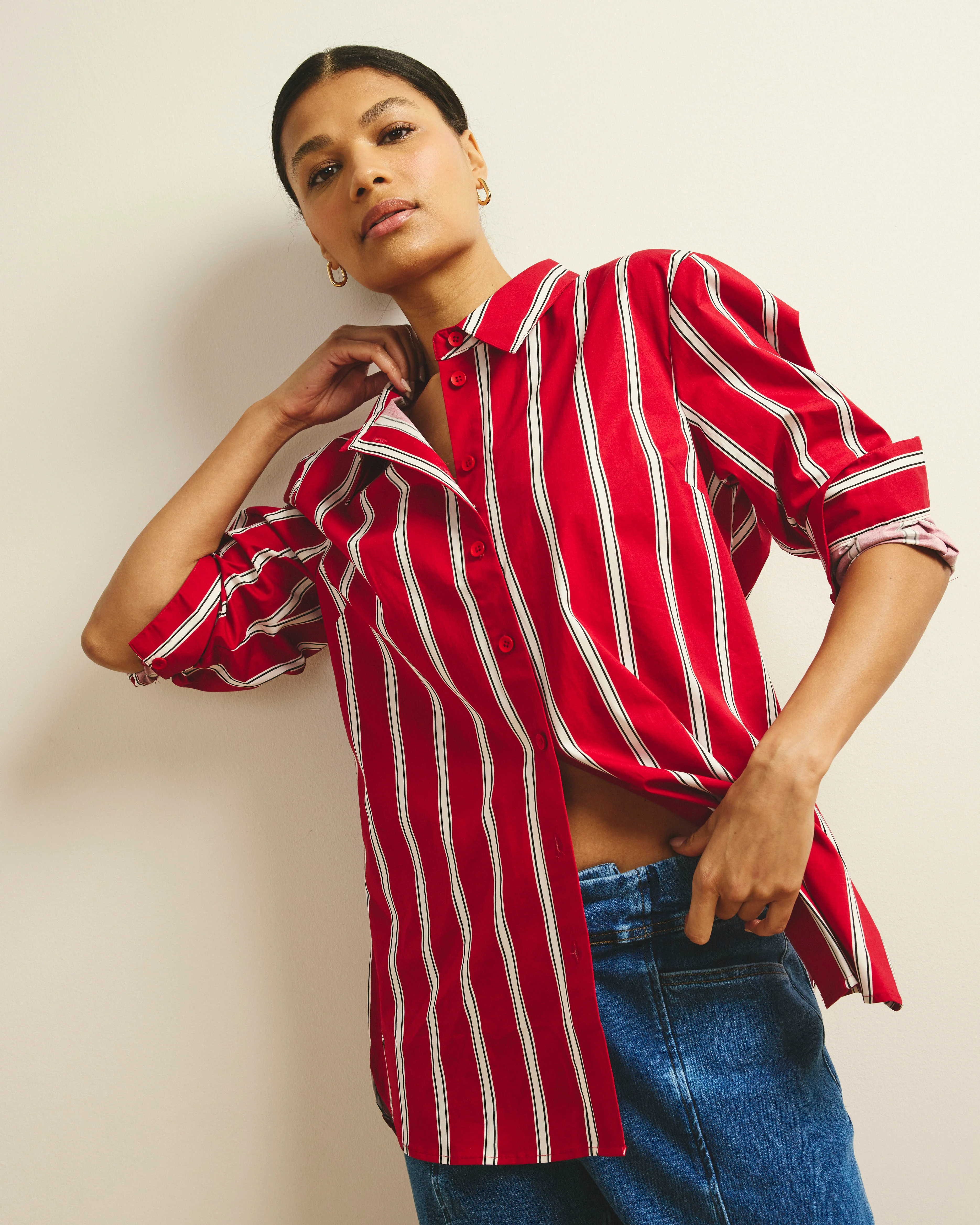 The Artist Poplin Shirt - Red/Black/White Stripe - Image 5