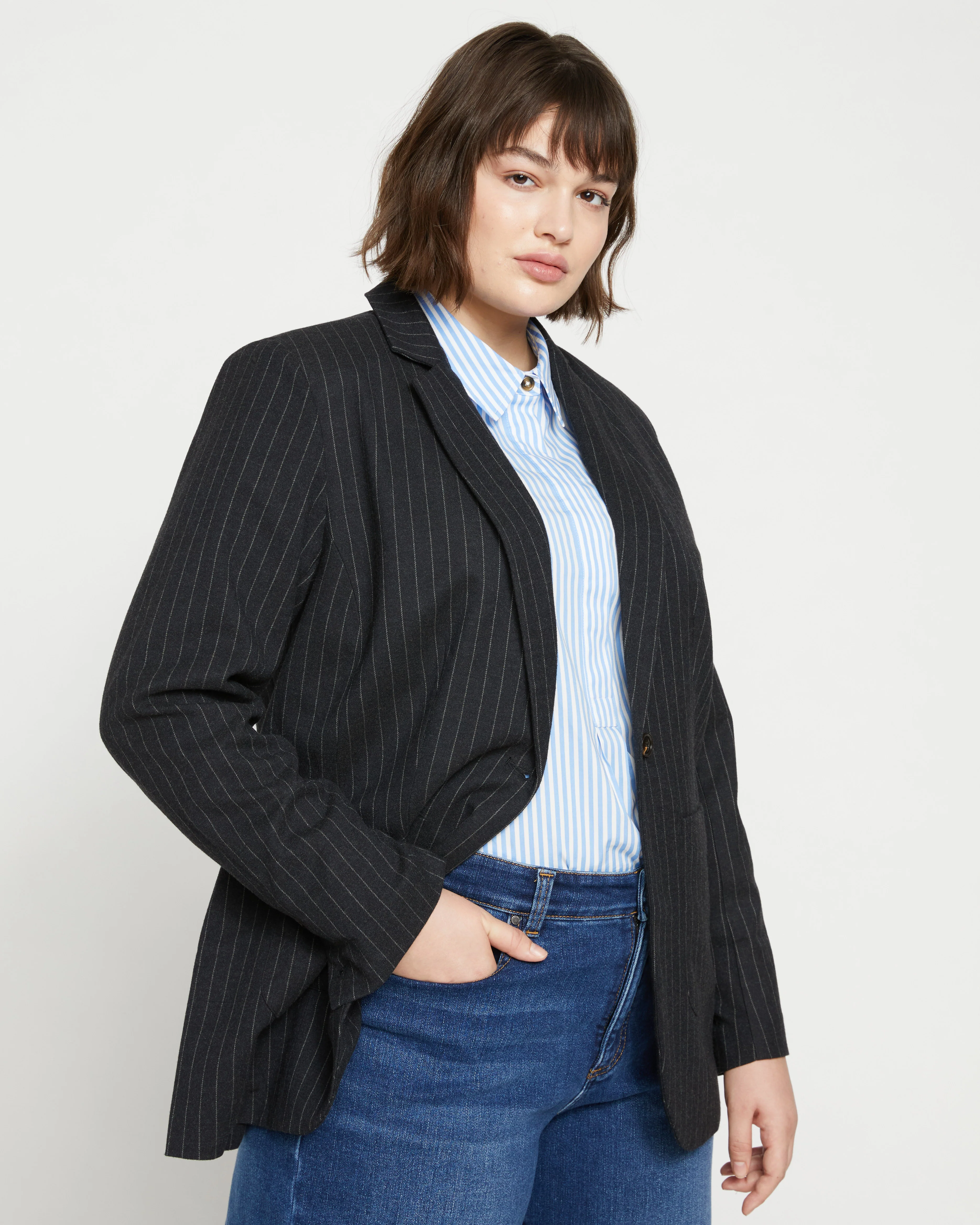 The Pinstripe Blazer - Graphite - Image 8
