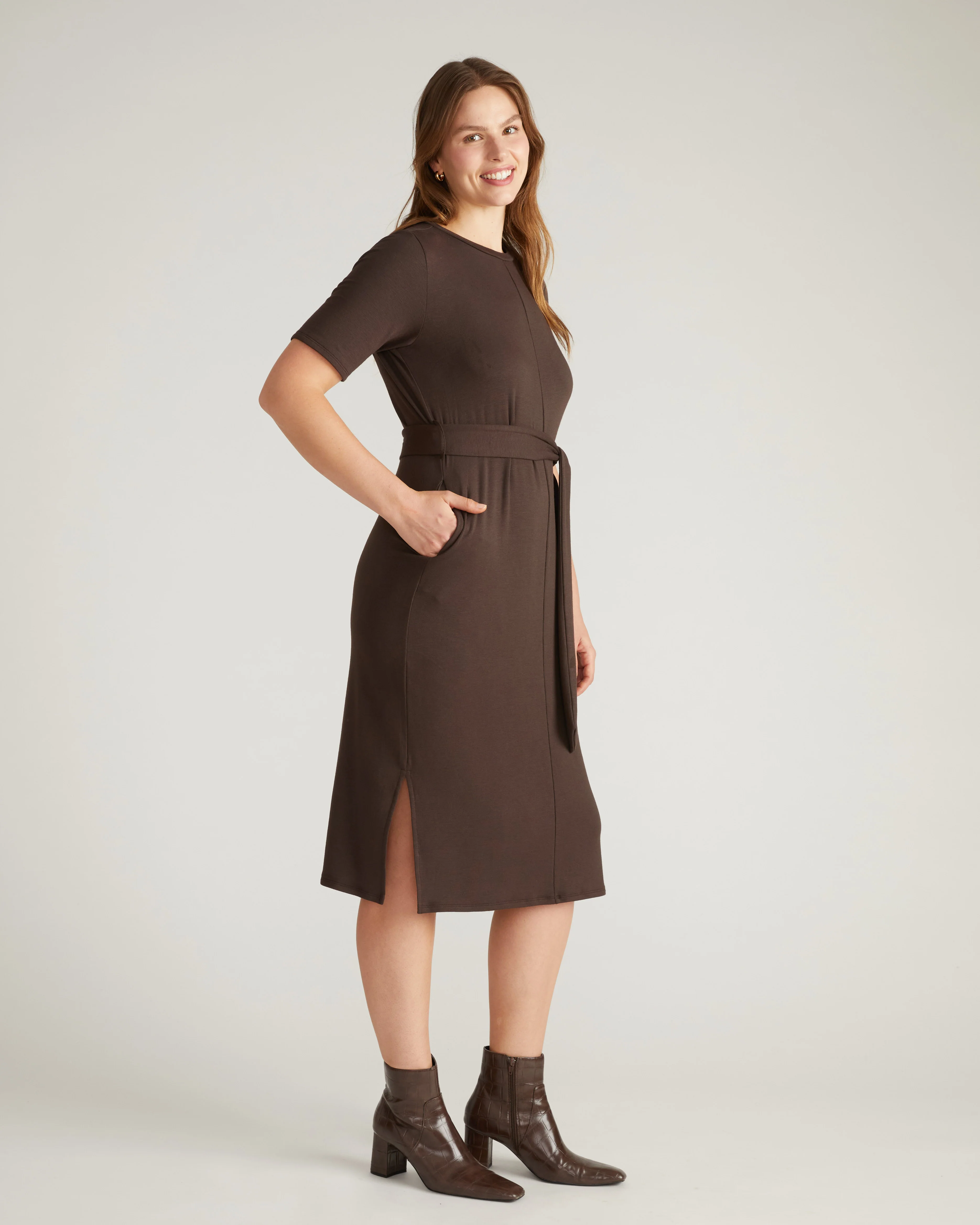 TravelKnit Belted Dress - Espresso - Image 2