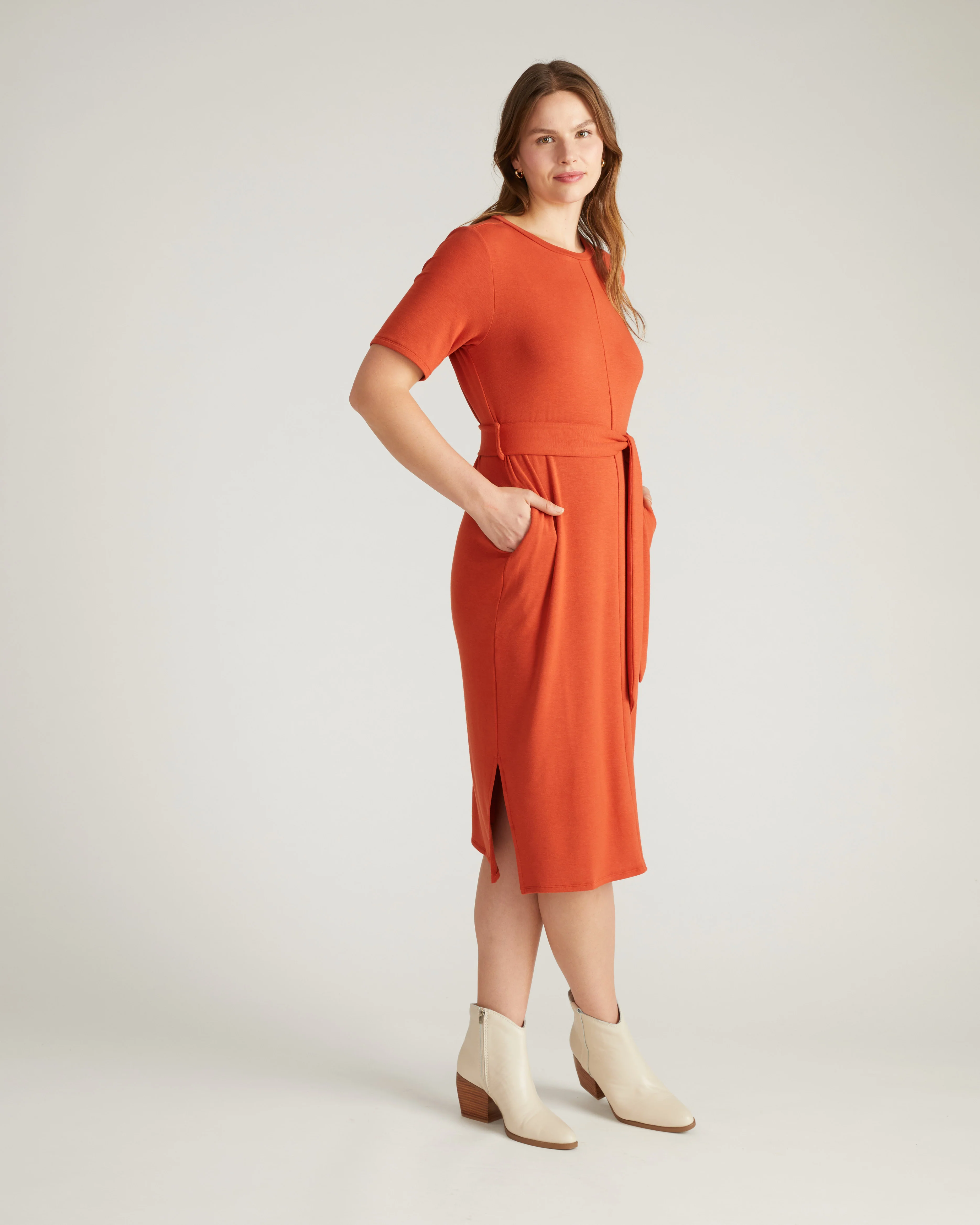 TravelKnit Belted Dress - Warm Russet - Image 2
