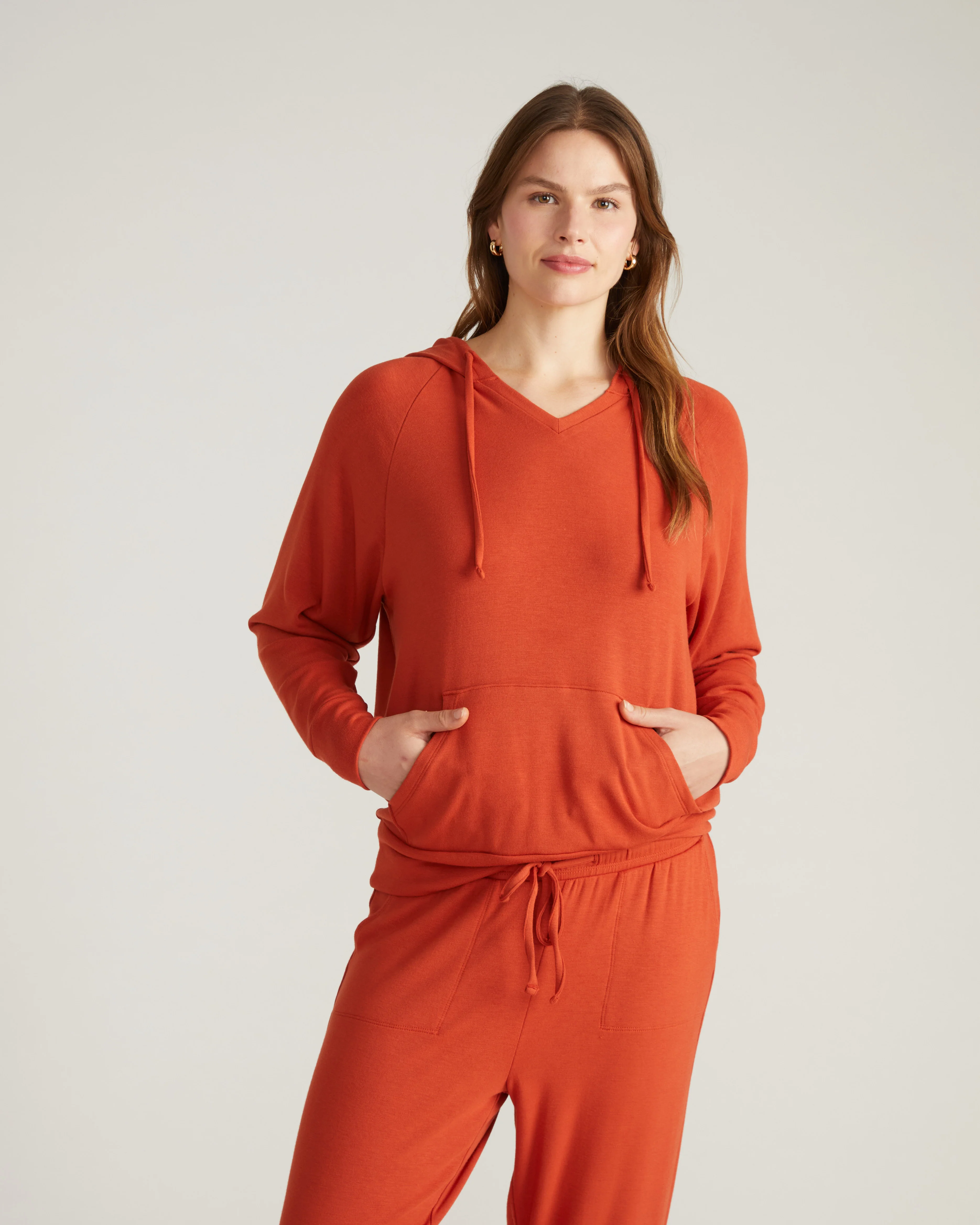 TravelKnit V Neck Hoodie - Warm Russet - Image 2