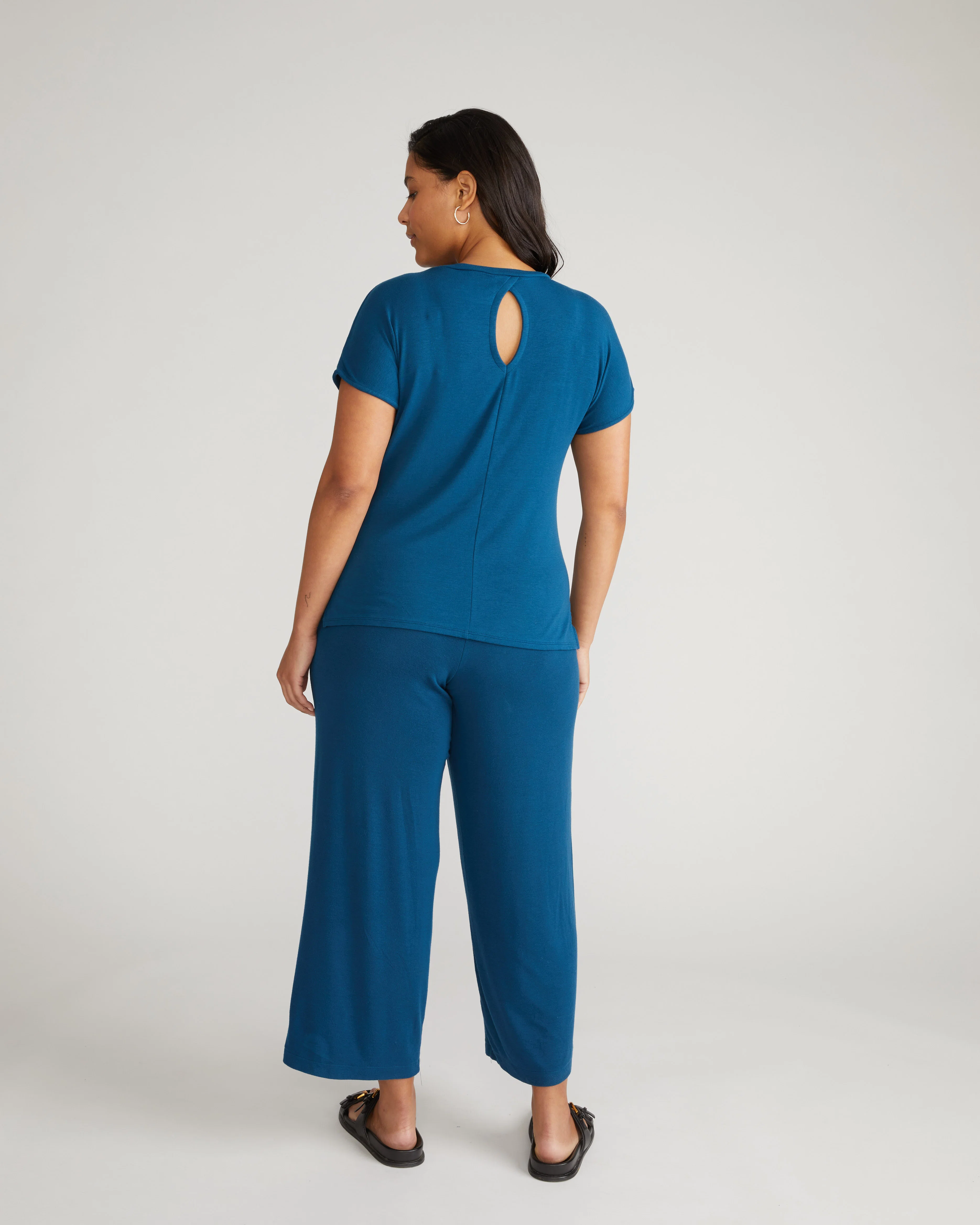 TravelKnit Wide Leg Pants - Blue Teal - Image 7