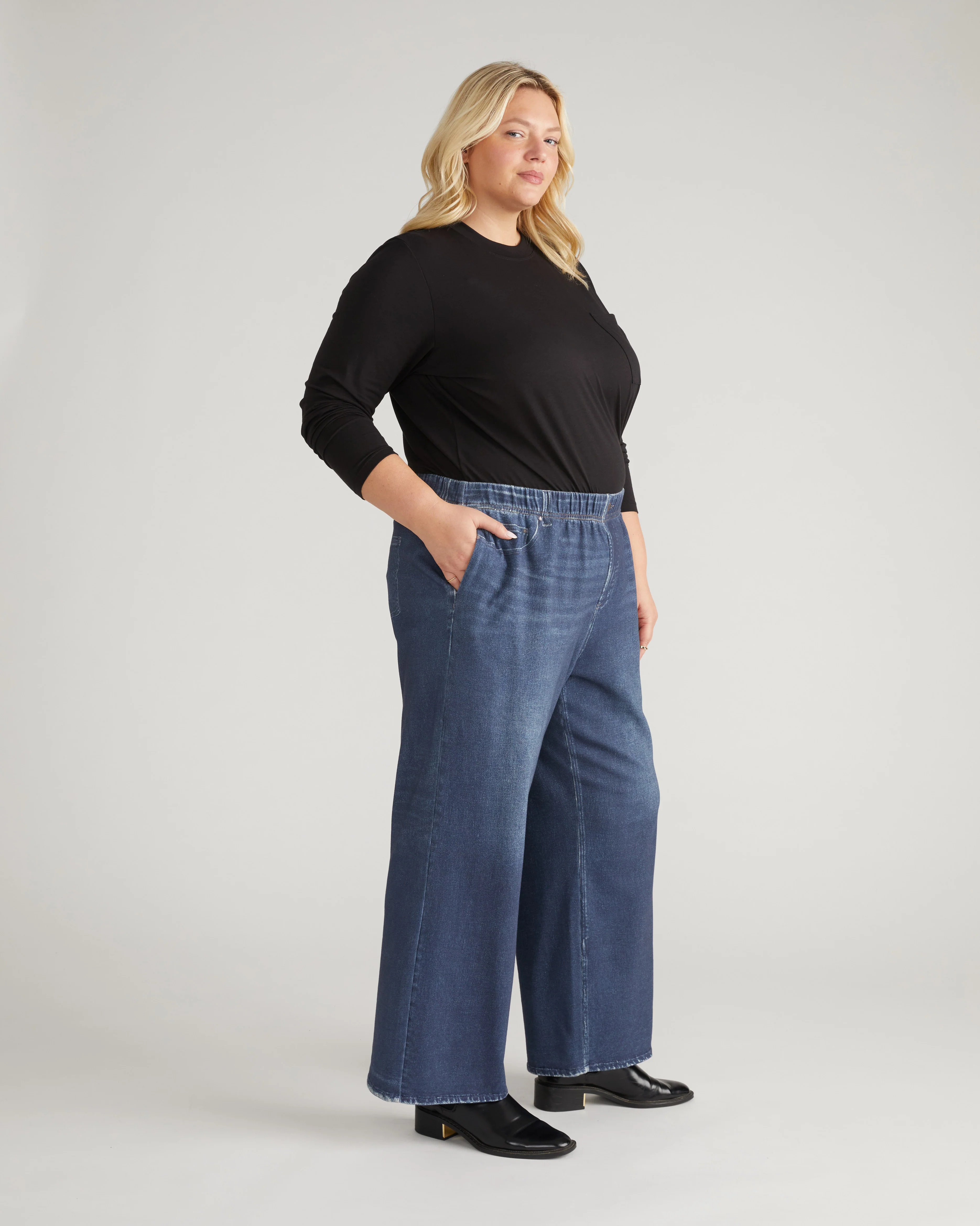 Wide Leg Sweatpant Jeans - Blue Mirage - Image 3