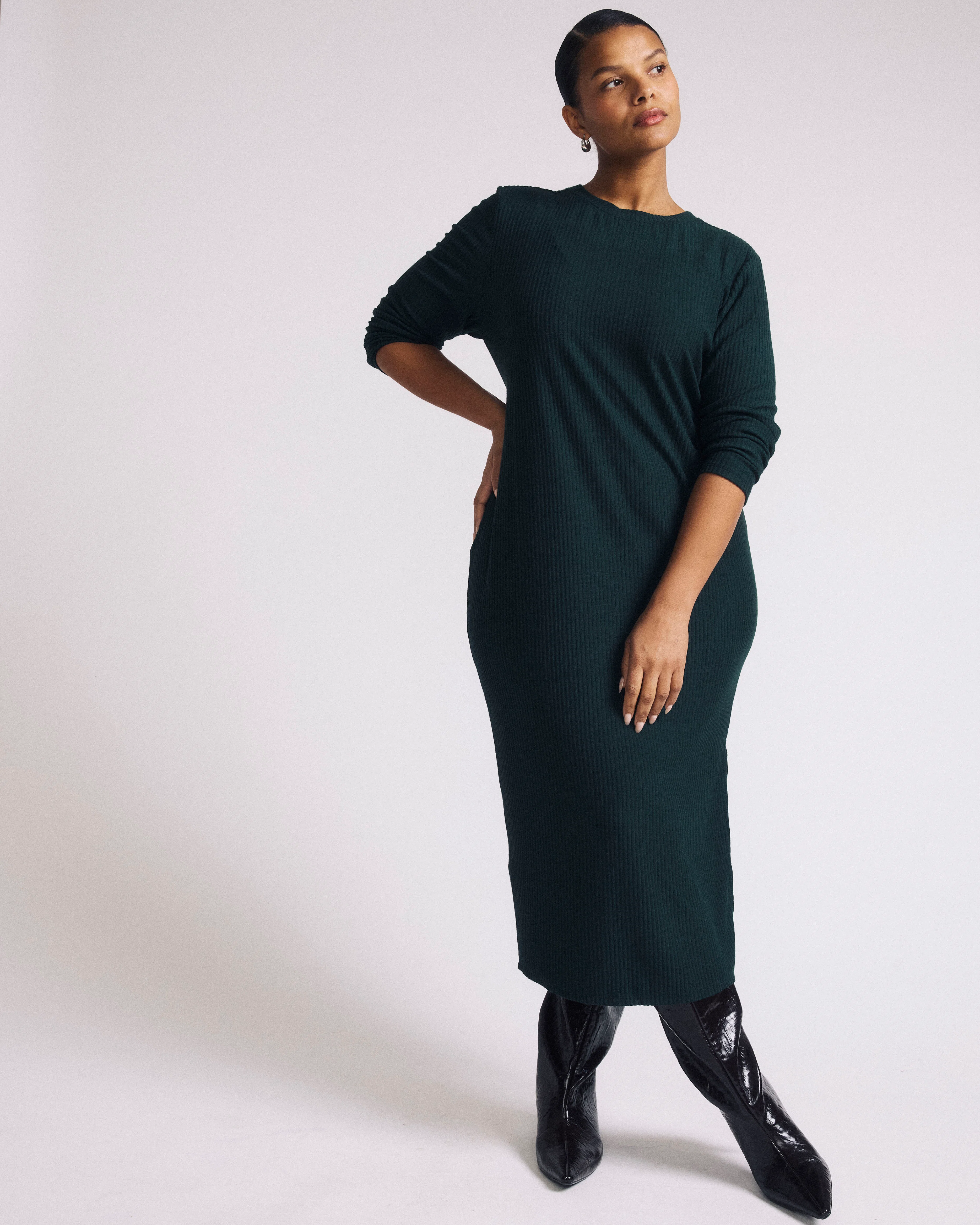 Xenia Ribbed Dress - Forest Green