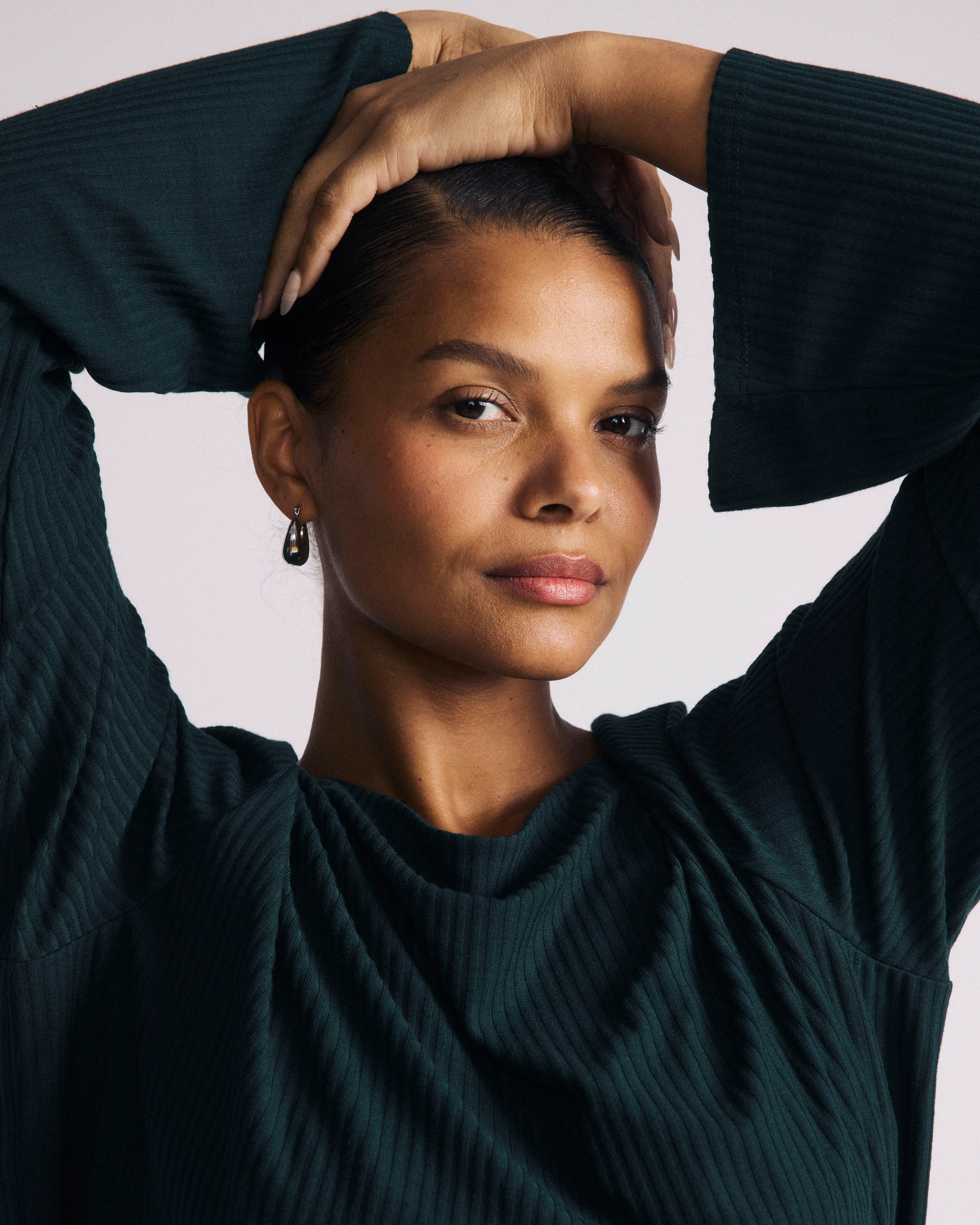 Yasmin Flare Sleeve Ribbed Top - Forest Green
