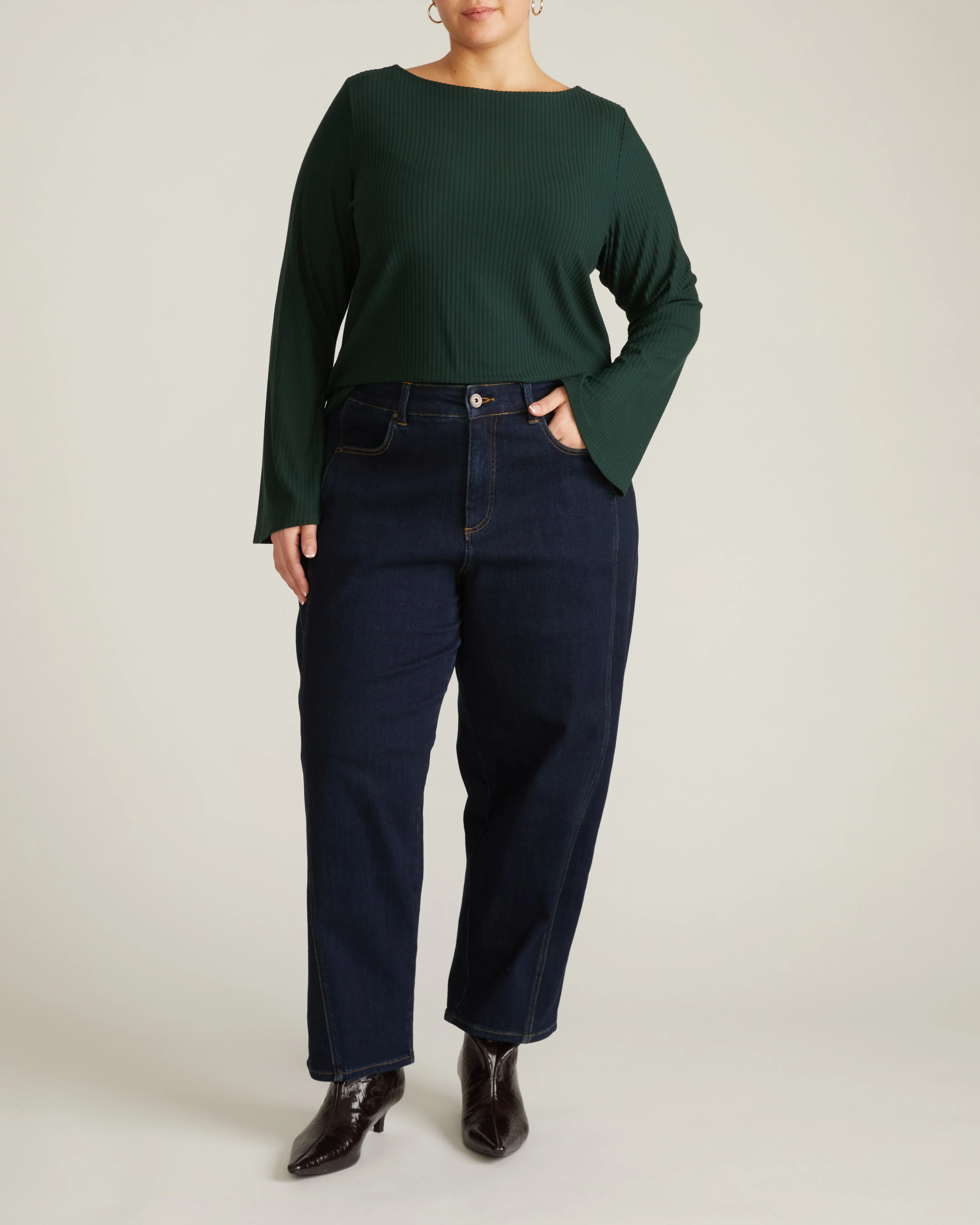 Yasmin Flare Sleeve Ribbed Top - Forest Green - Image 4