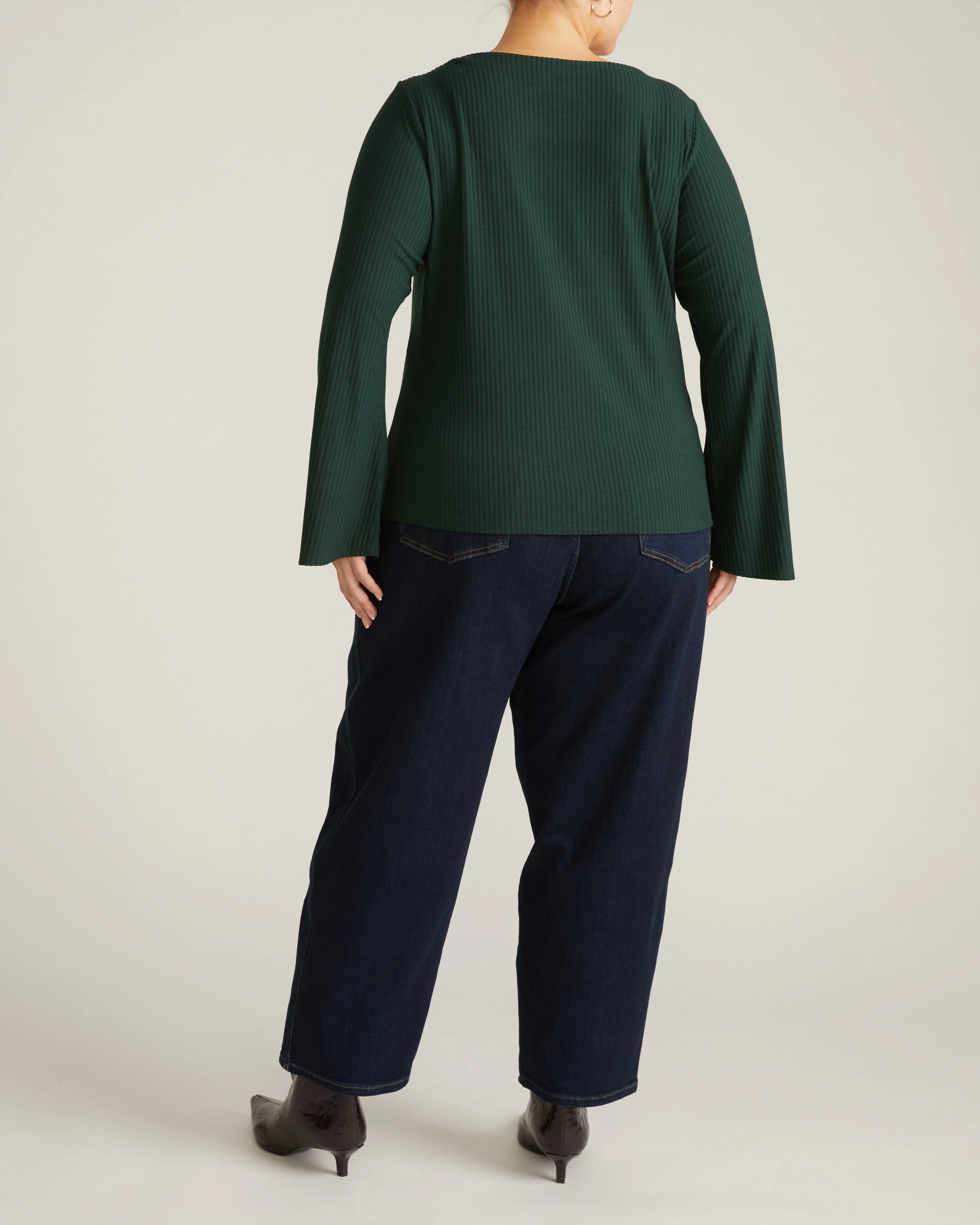 Yasmin Flare Sleeve Ribbed Top - Forest Green - Image 6